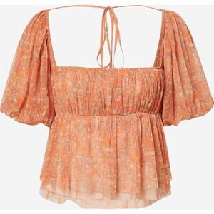 Free People Penelope Blouse Smocked Peplum Dark Orange Mesh Puff Sleeve Top  XS